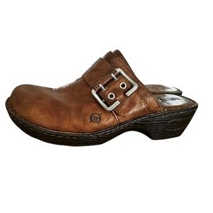 Born Leather Clogs Buckle Accent Comfort Casual Shoes Brown Size 10‎